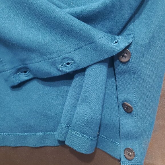 J. JILL PONTE Women Blouse SZ XL Teal Button Sides 3/4 Sleeves Soft Stretch - Picture 4 of 9
